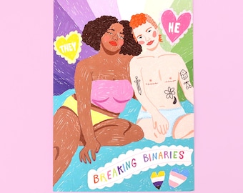 Breaking Binaries Art Print | Queer LGBTQIA Transgender Nonbinary Genderqueer Poster