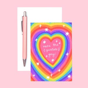 Uczyń Boże Narodzenie gejowskim | Świąteczna świąteczna karta z pozdrowieniami LGBT Queer Holiday Sapphic Colorful Star