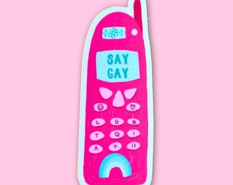 Pegatina retro para teléfono con la frase "Say Gay": Orgullo kitsch LGBTQIA+