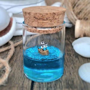 Miniature Boat Diorama Glass Jar Cork Fimo Resin Blue Sea Handmade Ooak Nautical Gift Birthday Christmas Ocean Terrarium Tiny Unique Art
