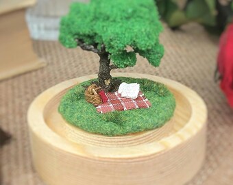PREORDER! Please read description! Miniature Picnic Scene. Picnic blanket. Wicker Basket. Miniature Diorama. Countryside Day. Romantic Scene