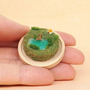 Miniature Pier Diorama. House with Miniature Lake. Unique Handmade Diorama. Miniature Diorama in Crystal Dome. Country Life.