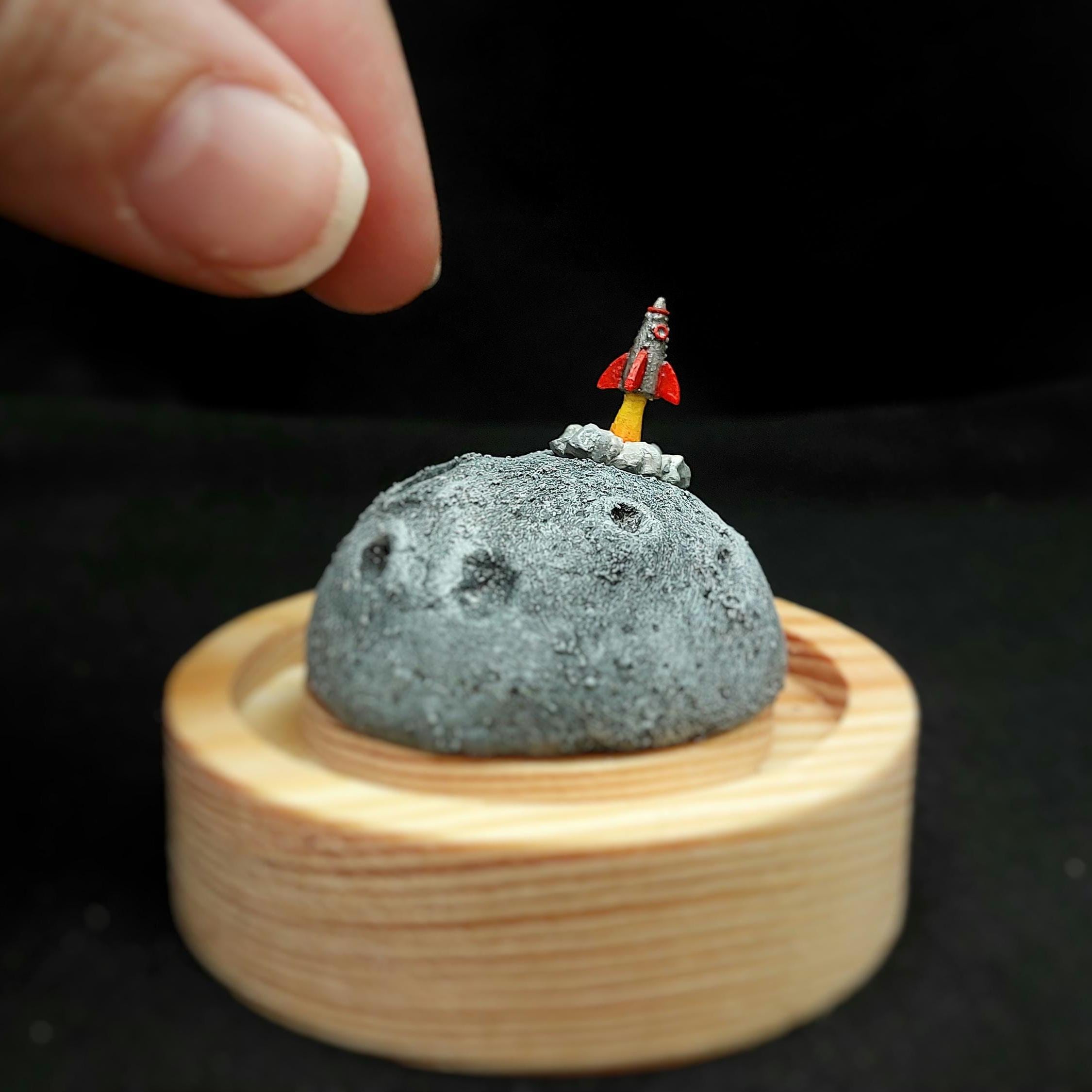 PREORDER! Please read description! Miniature Moon Rocket Landing Handmade Diorama in Glass Dome. moon diorama
