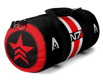 N7 Duffel Bag | N7 Travel Bag | N7 Red and White Stripe Mass Effect inspired Duffle Bag | N7 Bag