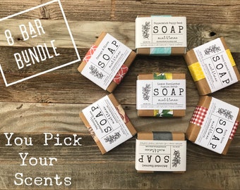 You Pick 8 Bars Soap Bundle,  Cold Process Handcrafted Artisan Soap