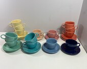 Fiesta ware mug teacup with saucer yellow, pink, blush rust