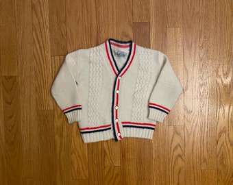 white varsity cardigan