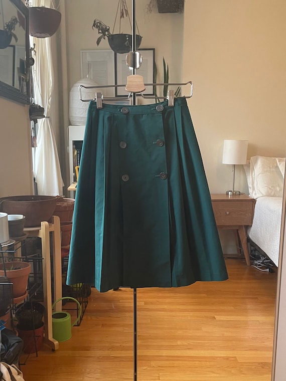 1970s Green Pleated Skirt XS