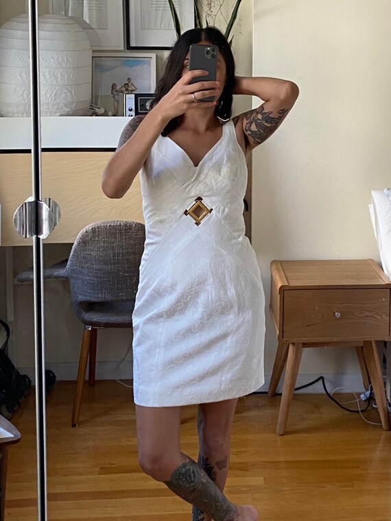 1990s White Textured Dress M/L