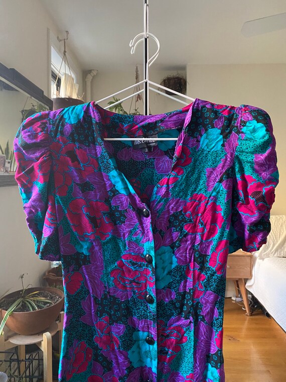 1980s Floral Print With Shoulder Pads Xs/S