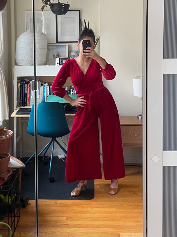 1980-90s Red Velvet Jumpsuit