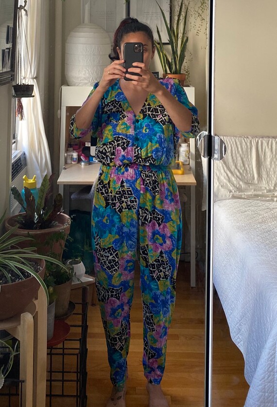 1990s Jumpsuit Colorful Tropical
