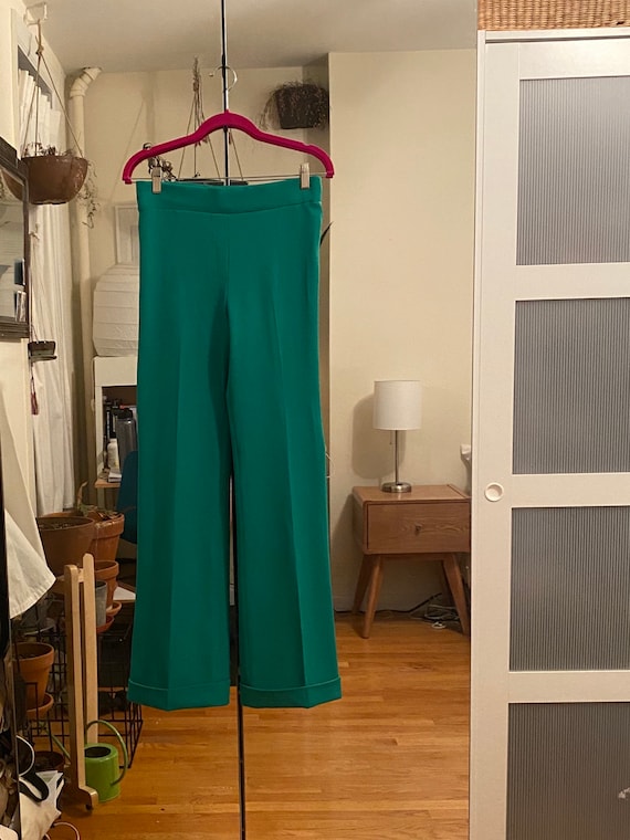1970s Bright Green Striped Bell Bottoms