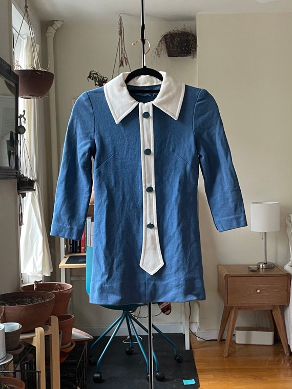 1960s Mod Blue & White Dress xxs/xs