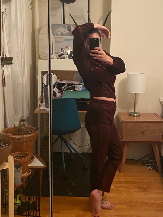 1970s Red Shiny See through Two-Piece