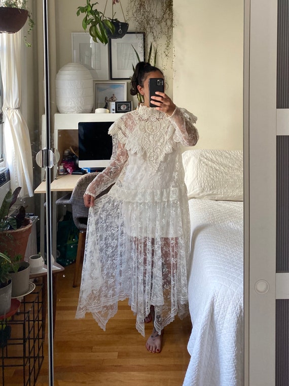 1990s Jessica McClintock Lace Dress
