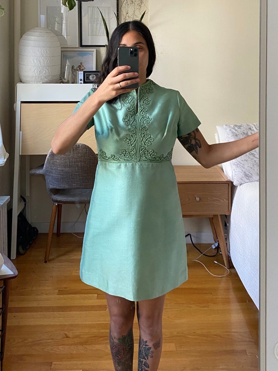 1940-50s Green Embellished Dress M/L