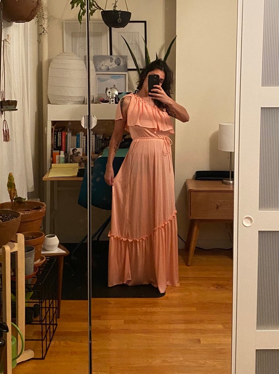 1970s Pink One Shoulder Disco Dress S-L
