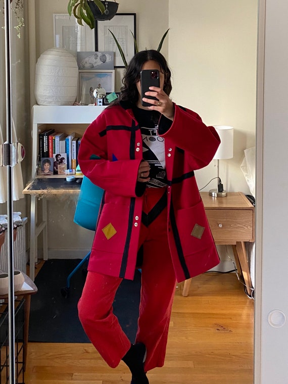 1980s Red Geometric Shapes Large