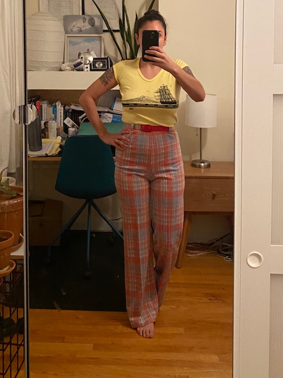 1970s Belted Plaid Trousers