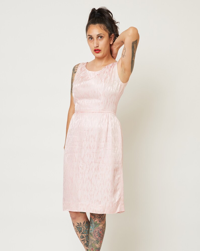 Late 1950s early 60s Formal Dress Light Pink & Silver / 1960s silk and silver dress small