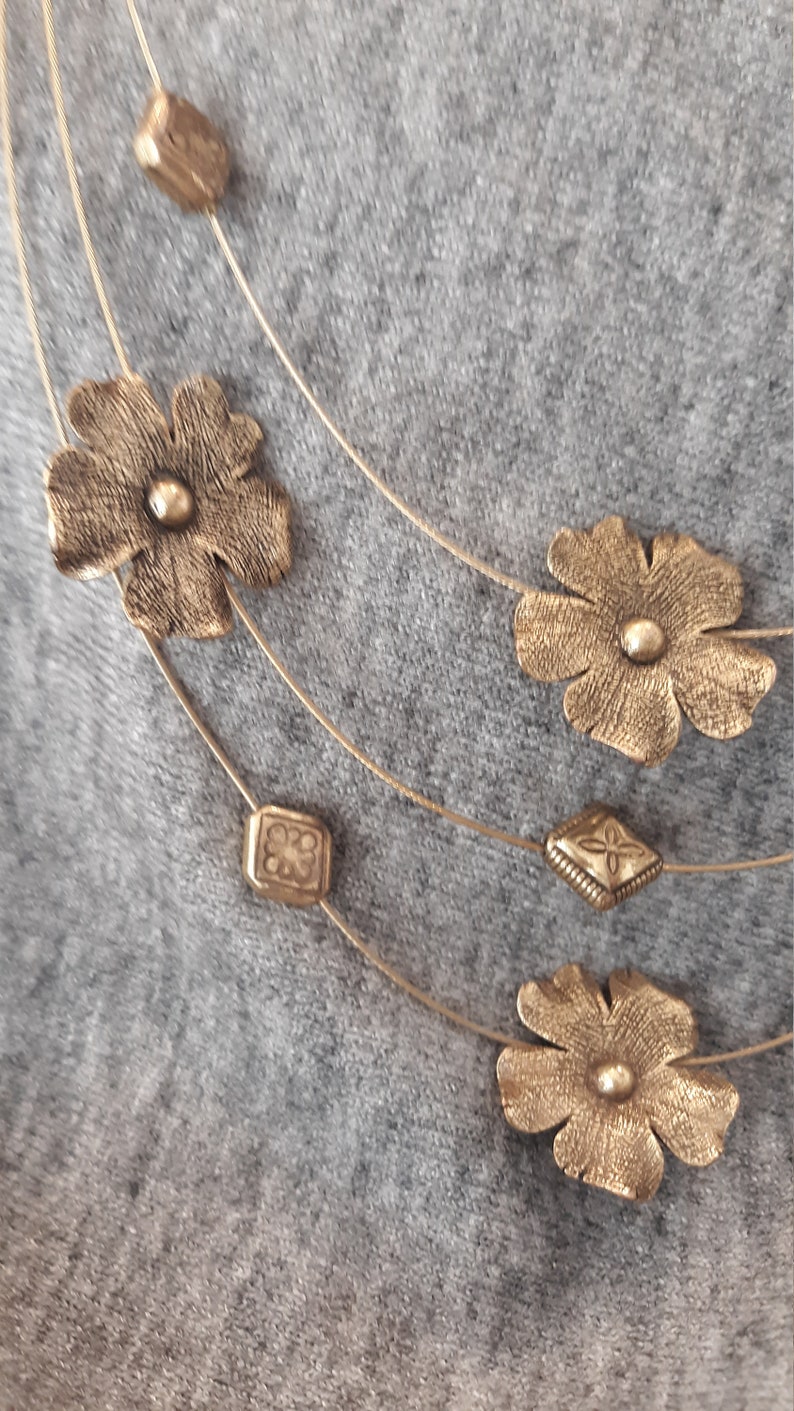 Brass Flower Necklace and Earrings Set