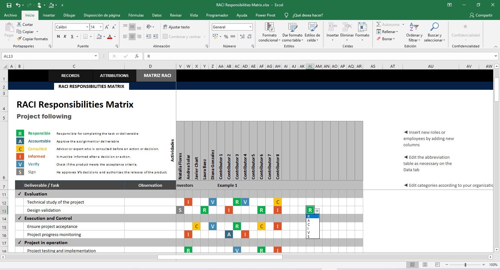Responsibility Assignment Matrix Template in Excel RACI Matrix Etsy UK