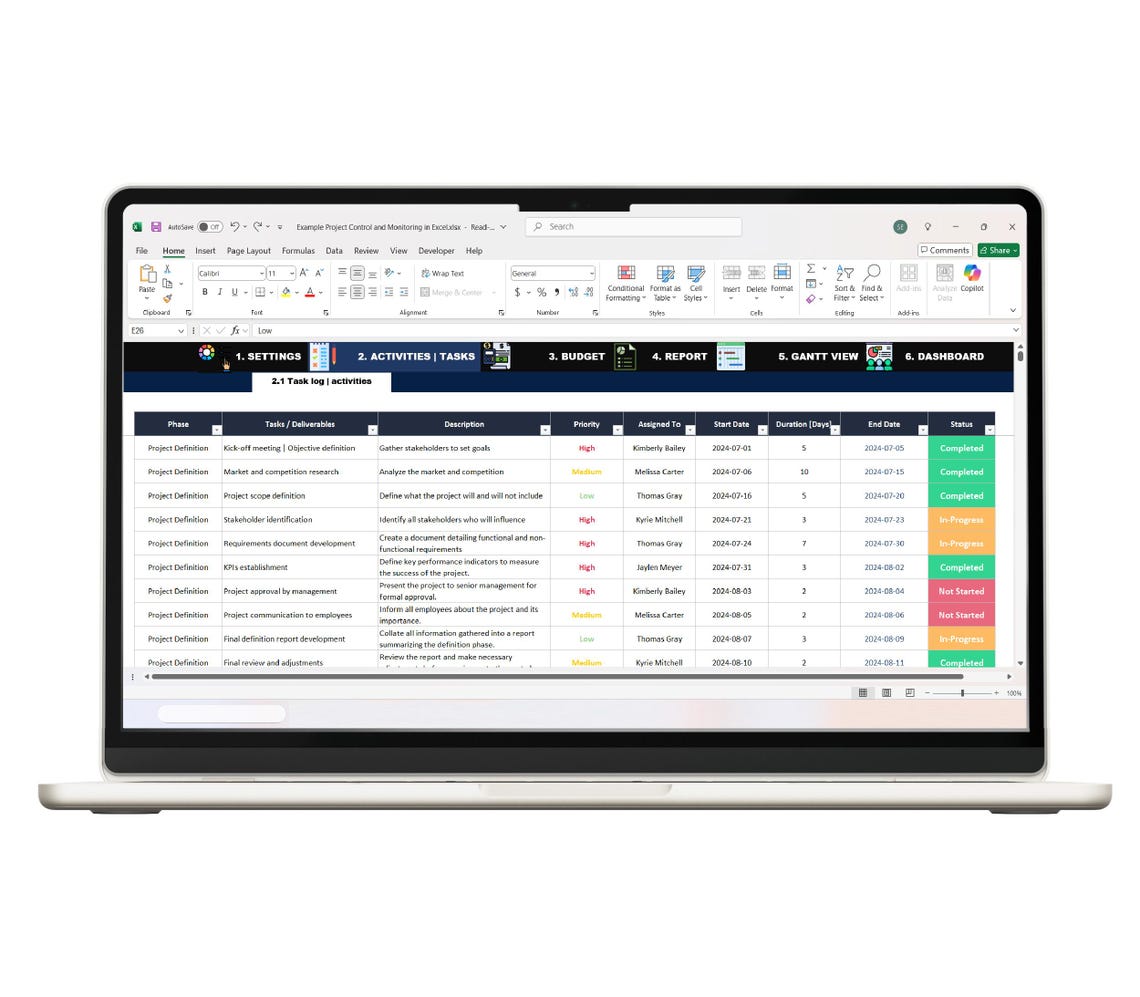 Excel Project Control Template: Project Tracking With Gantt Chart - Etsy