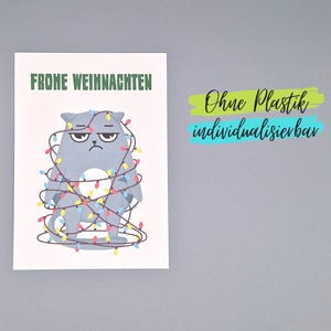 Lustige Karte Weihnachten Postkarte Frohe Weihnachten Katze Kater Lichterkette Chaos