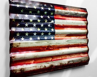 24 Inch Rustic American Flag Metal Sign
