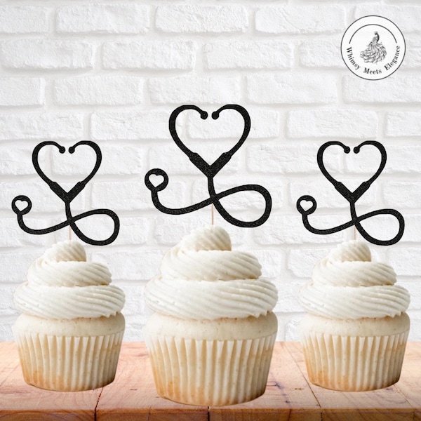 Stethoscope Cupcake Toppers, MD Cupcake Toppers, Medical Degree Toppers, Doctor Toppers, Graduation Cupcake Toppers, Celebration Toppers
