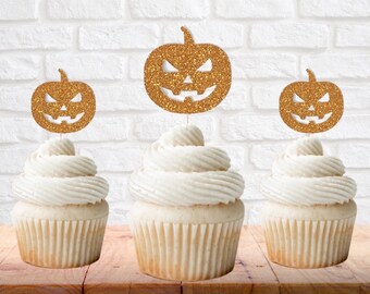 Jack o Lantern Cupcake Toppers Halloween Toppers Halloween Cupcake Toppers Halloween Picks Pumpkin Toppers Halloween Donut Toppers