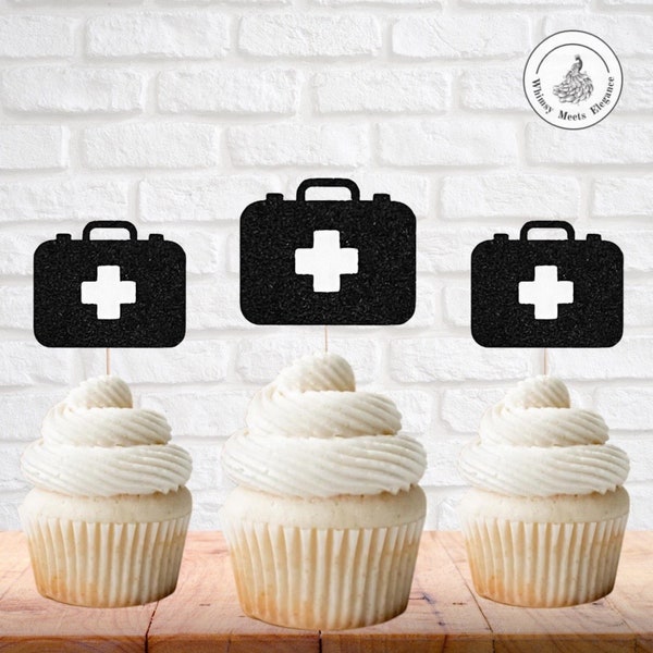 Doctor's Bag Cupcake Toppers, Gladstone Bag Toppers, MD Cupcake Toppers, Medical Degree Toppers, Doctor Toppers, Graduation Cupcake Toppers