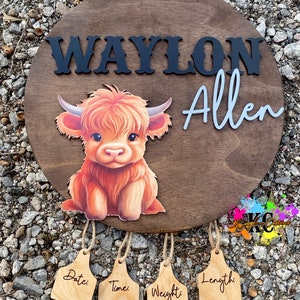 Highland Cow Hospital Door Sign, Baby Birth Announcement, Rustic Farm Animal Nursery Decor, Personalized Baby Stats, Country Baby Shower