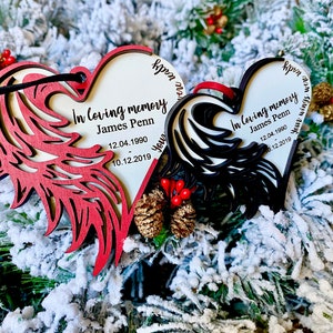 Heart Wing Memorial Ornament, Personalized Remembrance Christmas Keepsake, In Loving Memory Ornament, Angel Wings Ornament, Loss of Love