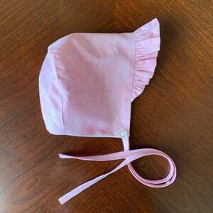 Baby Girl Infant Bonnet 100% Cotton Pink White Stars Ruffled Brim 0-3 months