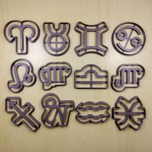 Zodiac Symbol Cookie Cutters - Aries, Taurus, Gemini, Cancer, Leo, Virgo, Libra, Scorpio, Sagittarius, Capricorn, Aquarius, Pisces