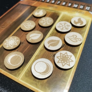 Gloomhaven Element Tokens - Frosthaven Element Tokens, Jaws of the Lion (JOTL) | 1 Set of 6 Double-Sided Element Tokens