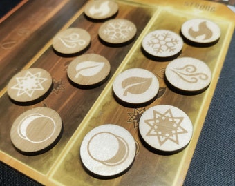 Gloomhaven Element Tokens - Frosthaven Element Tokens, Jaws of the Lion (JOTL) | 1 Set of 6 Double-Sided Element Tokens