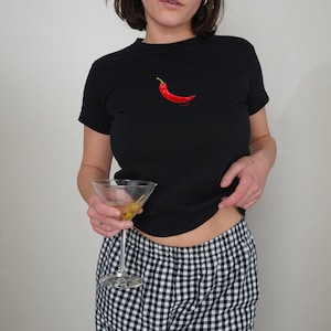 Red Hot Pepper Hot Stuff Baby Tee Cool Girl Aesthetic 90s Y2K Vibes Coquette Baby Tee