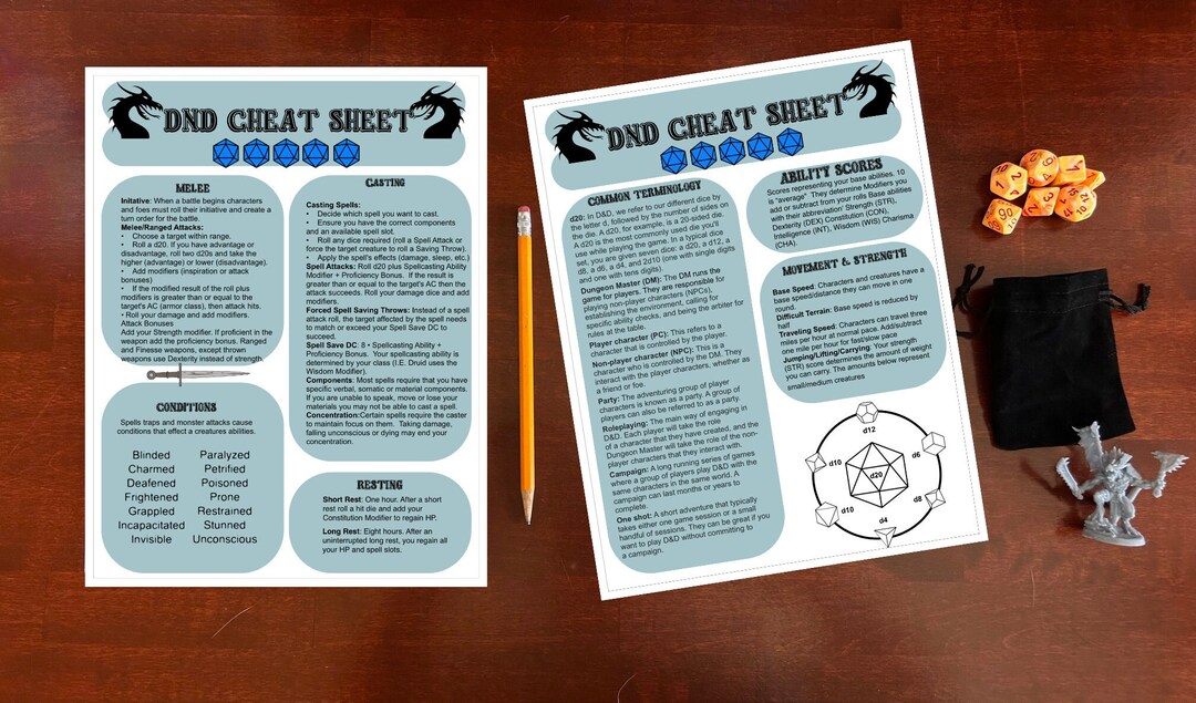 Printable Dungeons and Dragons Player Cheat Sheet Dnd 5e Player Guide ...