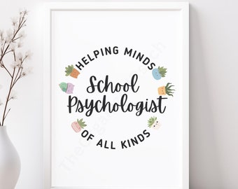 School Psychologist Sign, School Psychologist Office Decor Room Decor Helping Minds of All Kinds, Psychologist Succulent Sign, School Psych
