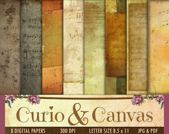 Antique Sheet Music Digital Paper Pack 8.5x11 inch, Musical Papers, Vintage Sheet Music, Scrapbooking Pages, Craft, Decoupage, Collage