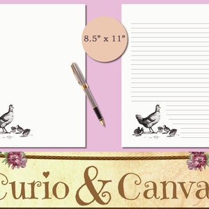 Printable Chicken Stationery Farmhouse 8.5x11 Digital Vintage Lined Writing Paper Vintage Letterhead US Letter Size PDF JPG 300 dpi