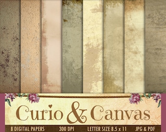 Antiqued Vintage Printable Digital Paper Pack 8.5x11 inch, Scrapbooking Pages, Grunge Distressed Paper, Shabby Chic Background, Collage