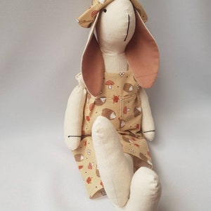 Handmade Easter bunny | Easter bunny decoration | embroidery toy | bunny doll in pants | safe canvas doll , Birthday present, Rag bunny doll