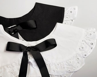 Detachable Frill Collar with Grosgrain tie and Broderie Anglaise Frill