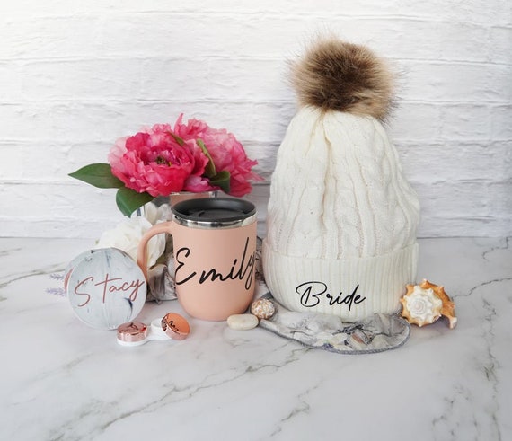 Bride and Babe Beanie Set with Tan Pom-Poms Bachelorette Bride main image 3