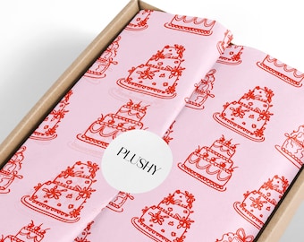 Hot PINK Tissue Paper, Cake Design Champagne Flutes Gift Wrapping Paper, Cute Tissue Paper, Tissue Paper Packaging,Small Business Packaging