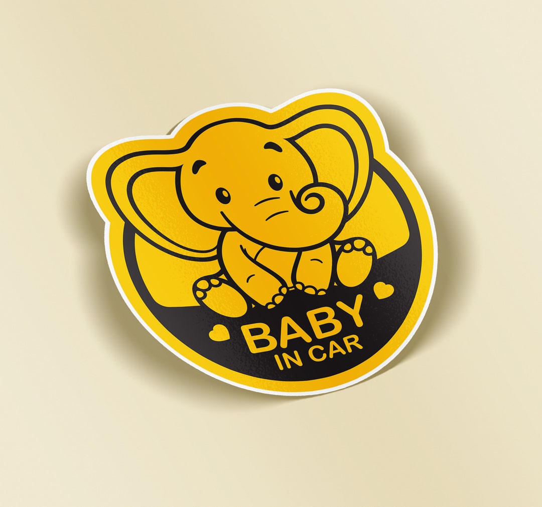 Baby in Car Bumper Sticker Infant Safety Cute Elephant Car Window Vinyl ...